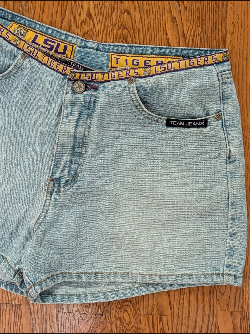 Vintage LSU Tigers Team Jeans Denim Shorts Collegiate Game Day - Picture 3 of 14